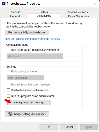Change High DPI Settings